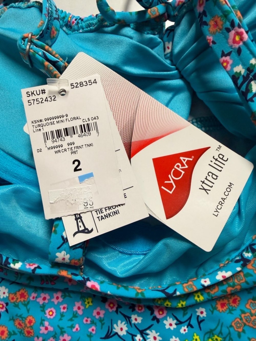 Lands’ End Size 2 Tie Front Underwire Tankini Top Turquoise Mini Floral NWT - Picture 5 of 5